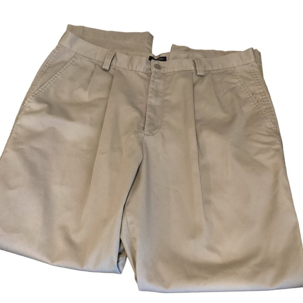 Mens Docker's Pleated Khaki-Beige Chino Pants 38 x 33/34 Cotton #282N‎